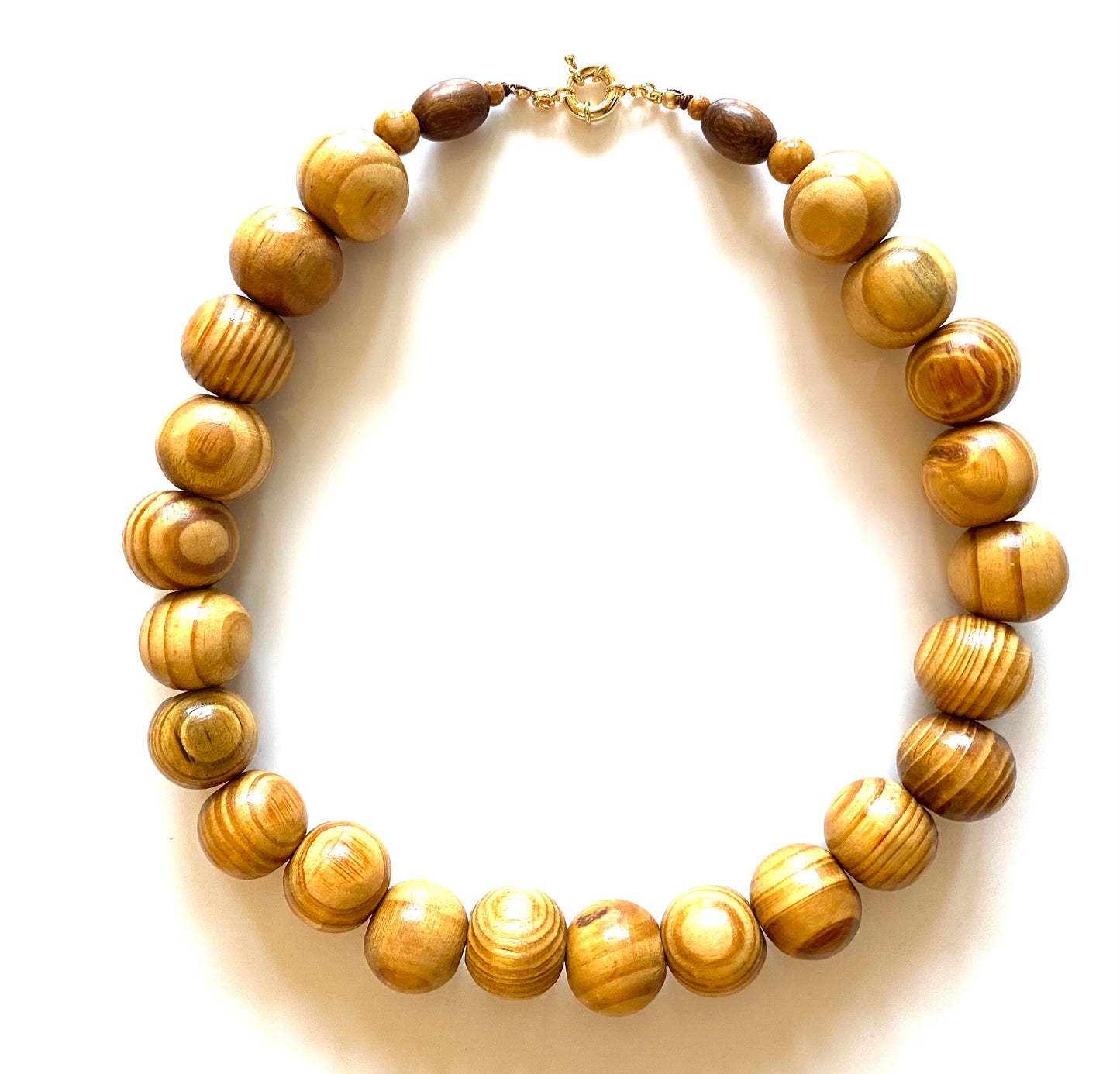 Round wood gold necklace -  14k gold filled